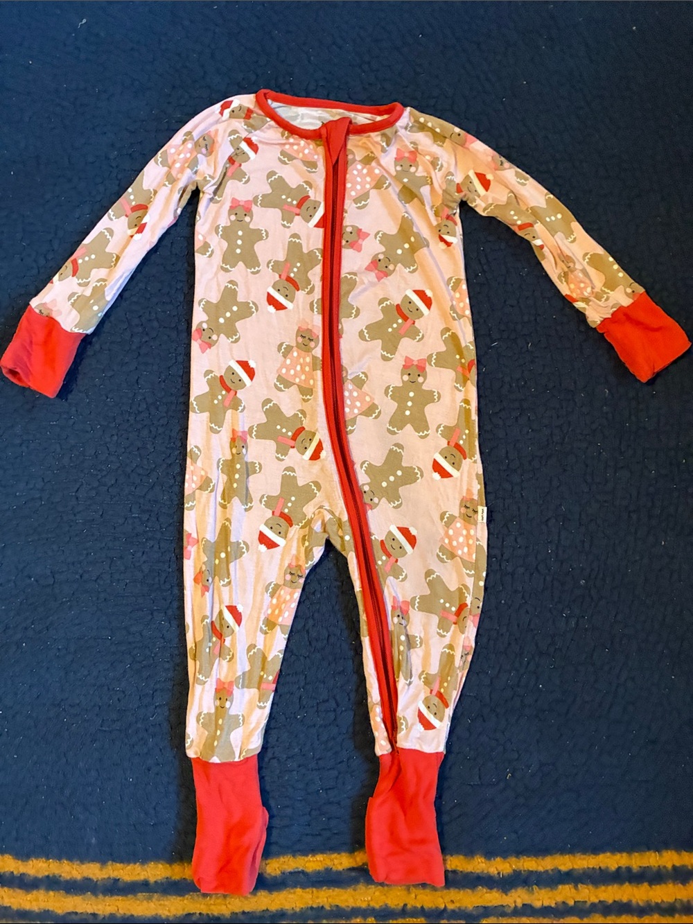 Little Sleepies Pink Gingerbread One-Piece Footie with Red Trim
